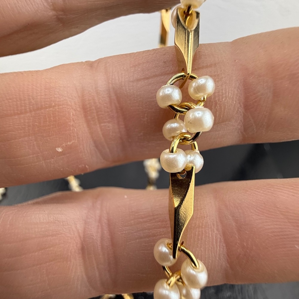 Vintage Estate Necklace Gold Tone Beaded Faux Pearl Accent 28in - Picture 3 of 10
